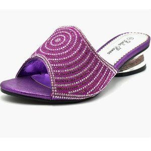 Women Low Heel Fashion Rhinestones Glitter Bling Open Toe Slip On Sandals